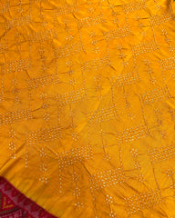 Yellow Ganga Jamuna Flower Design Pallu Patola Bandhej