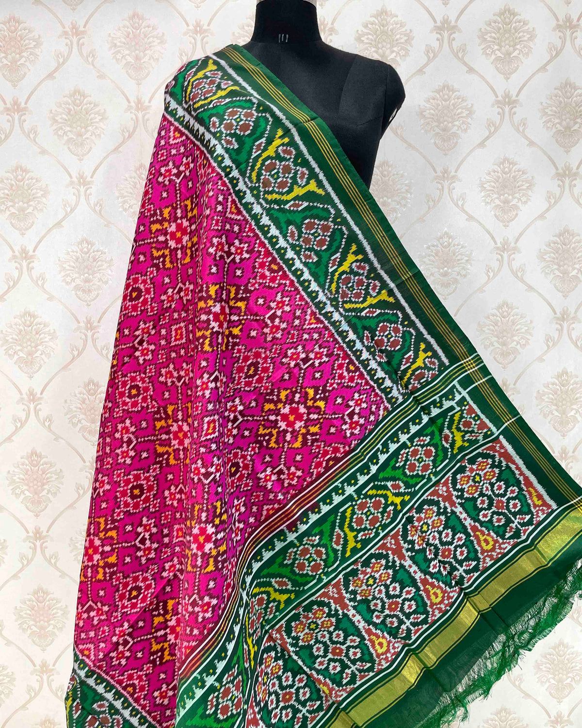 Green & Pink Navratan Designer Patola Dupatta