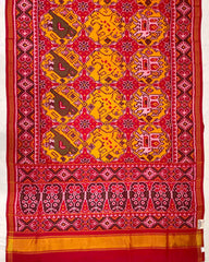 Red & Yellow Big Figure Haathi Popat Chhabdi Designer Patola Saree