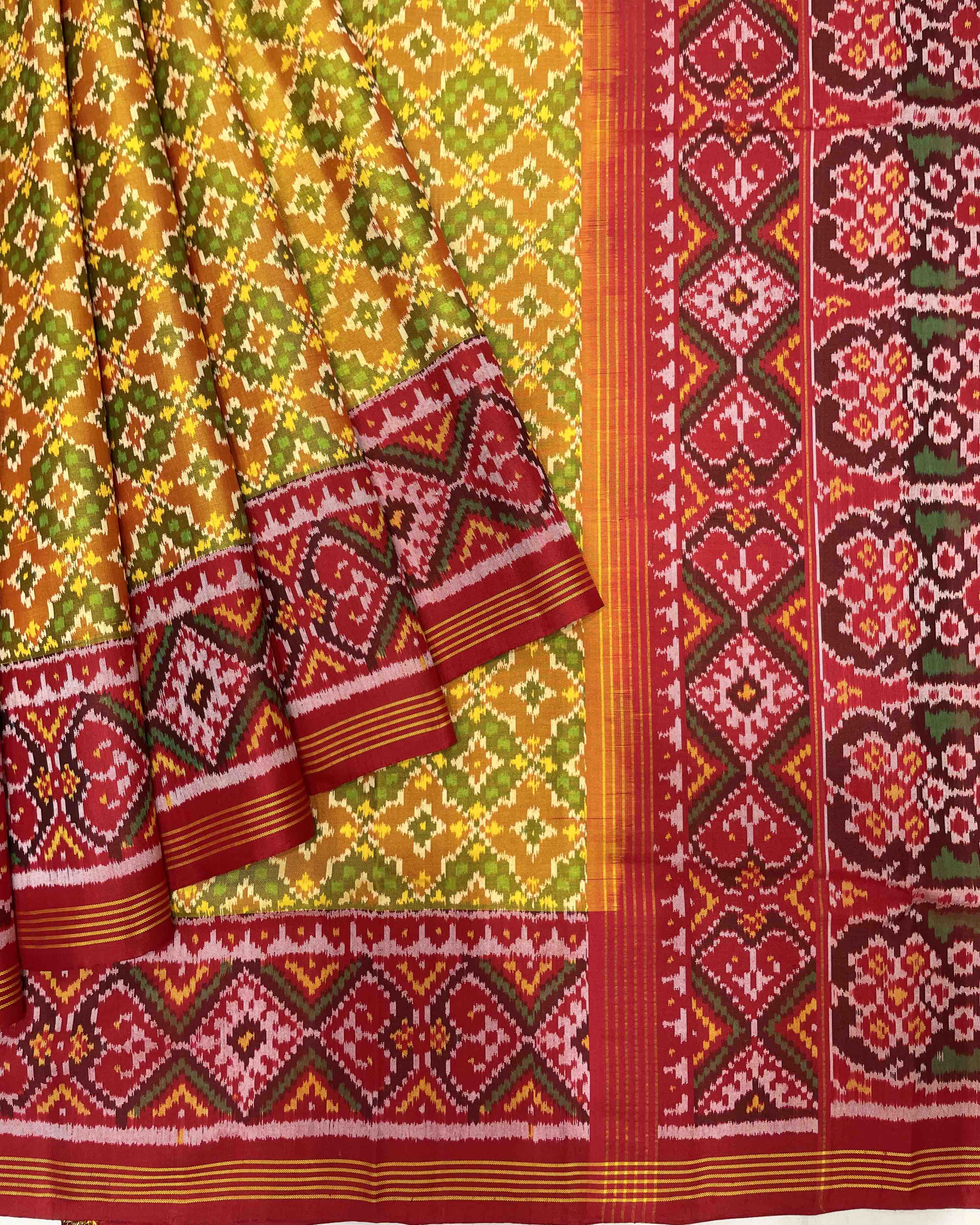 Red & Yellow Navdana Designer Patola Saree