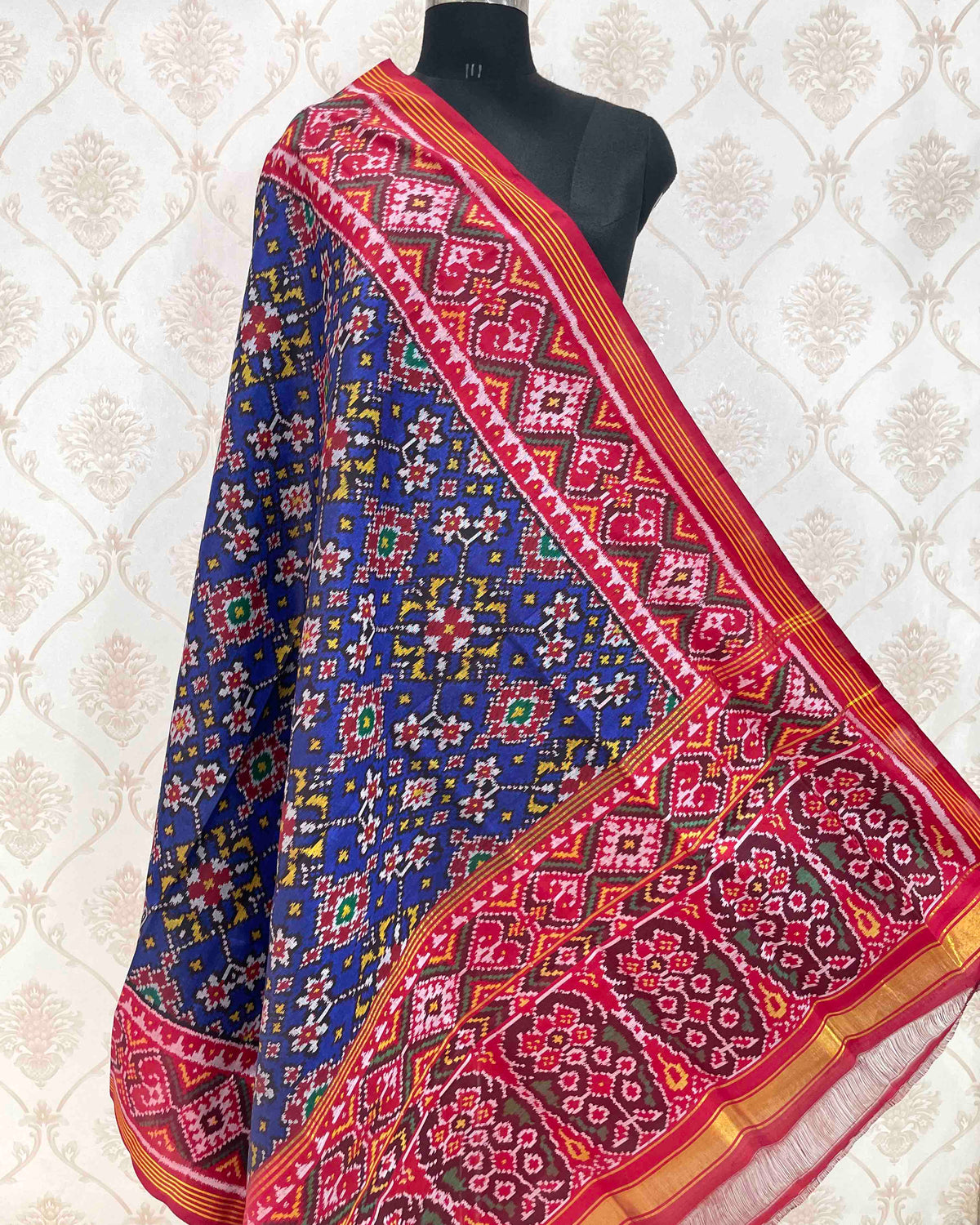 Red & Blue Navratan Designer Patola Dupatta