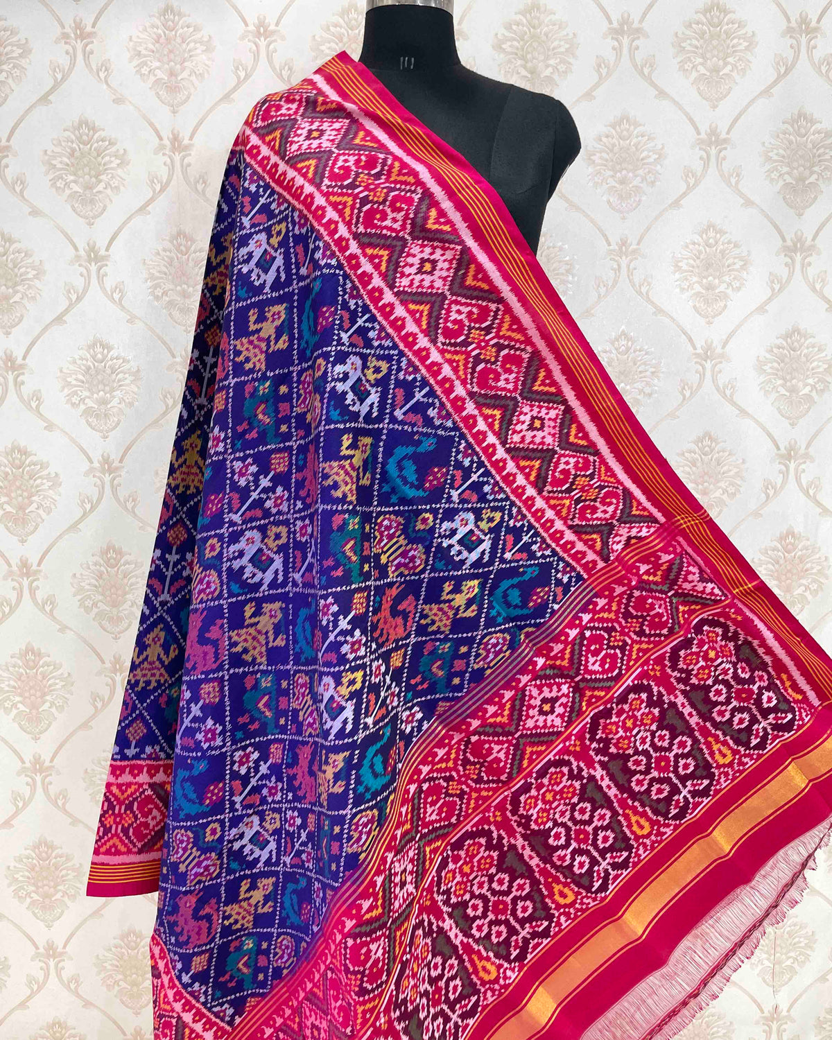 Pink & Blue Narikunj Designer Patola Dupatta
