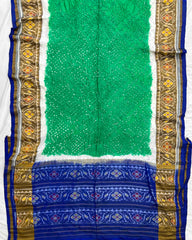 Green & Blue Flower Design Pallu Patola Bandhej