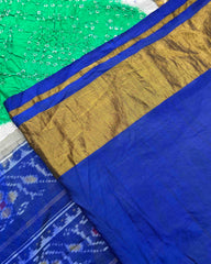 Green & Blue Flower Design Pallu Patola Bandhej