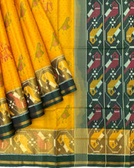Green & Yellow Doted Narikunj Designer Patola Saree
