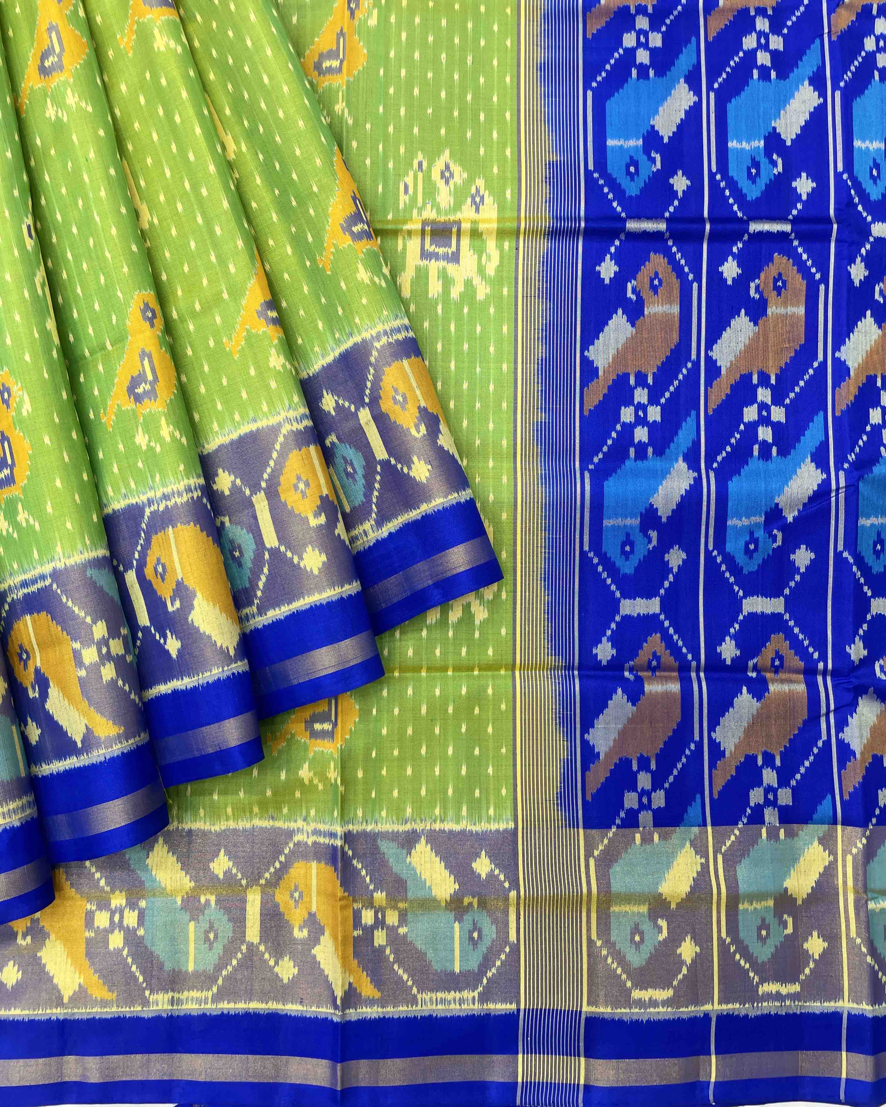 Blue & Parrot Green Doted Narikunj Designer Patola Saree