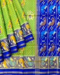 Blue & Parrot Green Doted Narikunj Designer Patola Saree