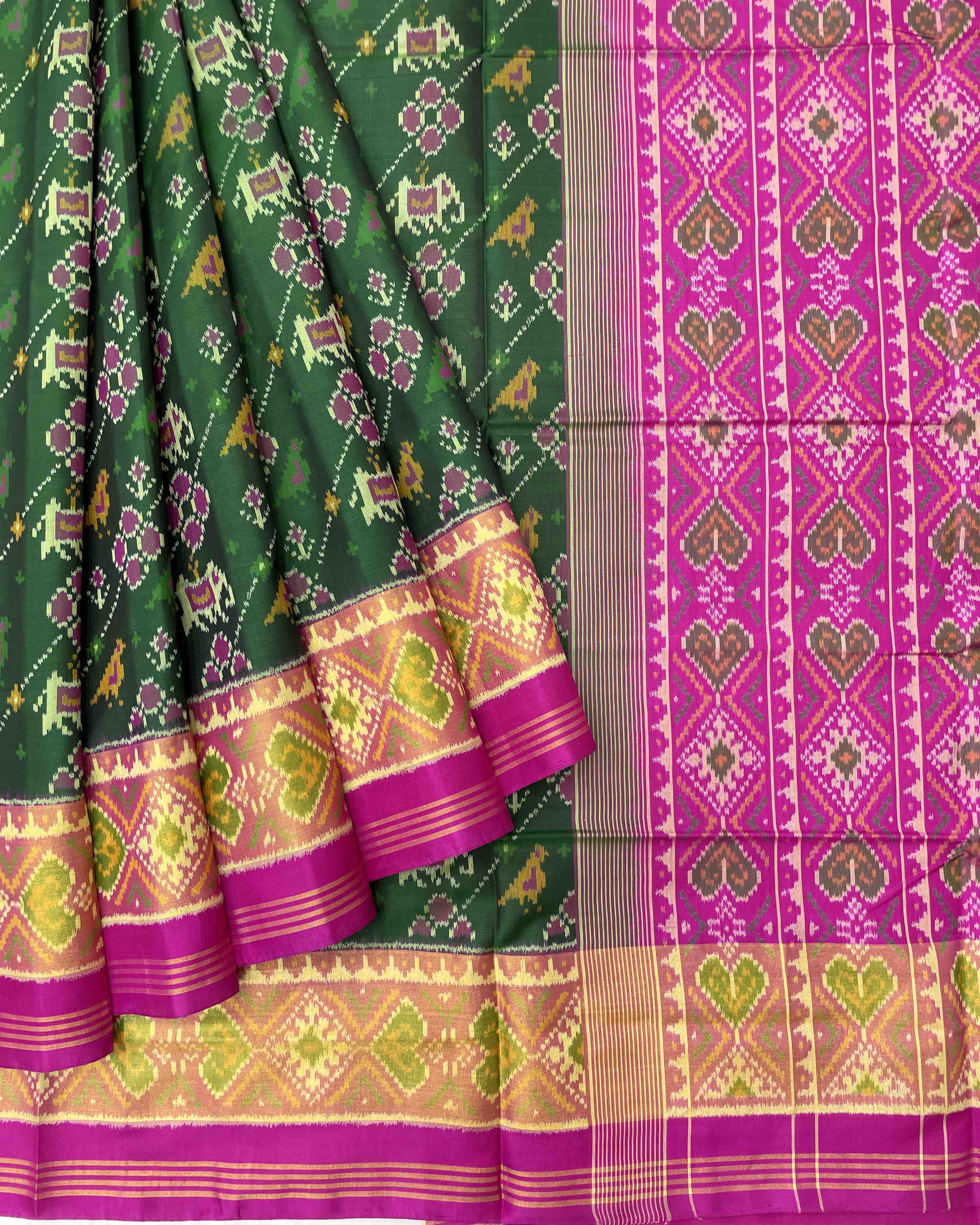 Pink & Green Narikunj Leheriya Designer Patola Saree