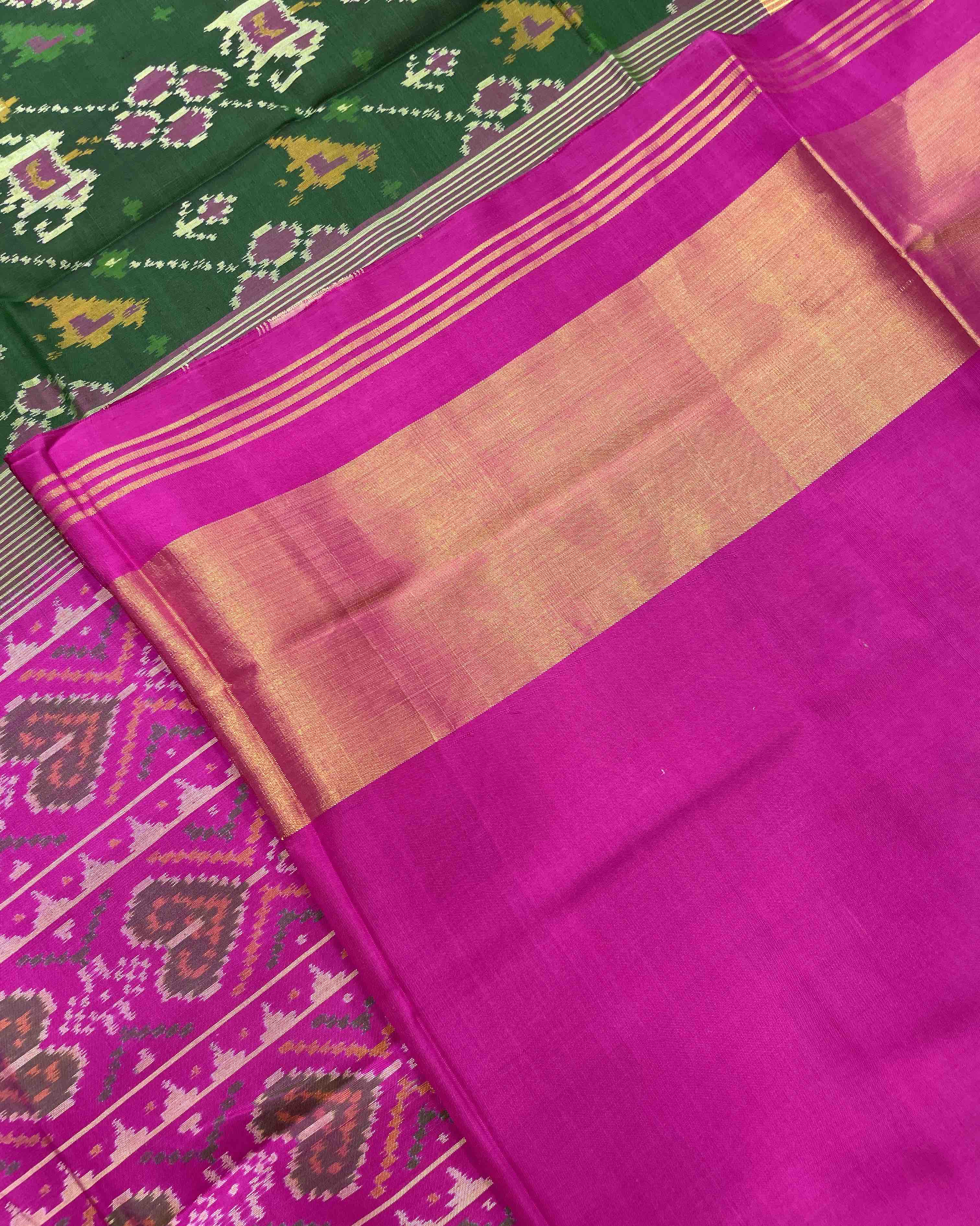 Pink & Green Narikunj Leheriya Designer Patola Saree