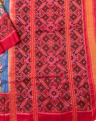 Red & Blue Kalamkari Hand Painting With Manekchowk Pallu Patola Saree
