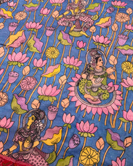 Red & Blue Kalamkari Hand Painting With Manekchowk Pallu Patola Saree