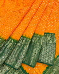 Green & Yellow Kanjivaram Silk Bandhani Saree