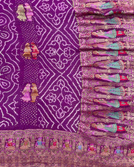 Purple Mugal Figure Georgette Bandhani Saree