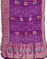 Purple Mugal Figure Georgette Bandhani Saree