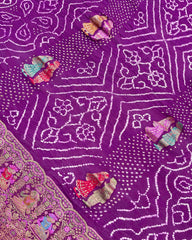 Purple Mugal Figure Georgette Bandhani Saree
