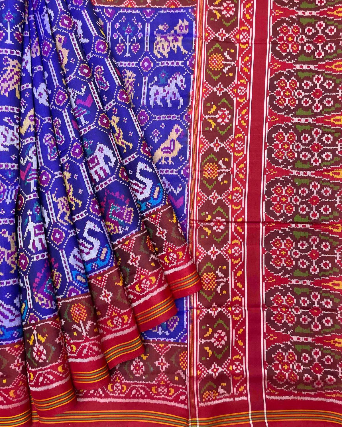 Red & Blue Narikunj Designer Patola Saree