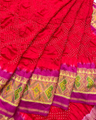 Pink & Red Designer Patola Bandhej