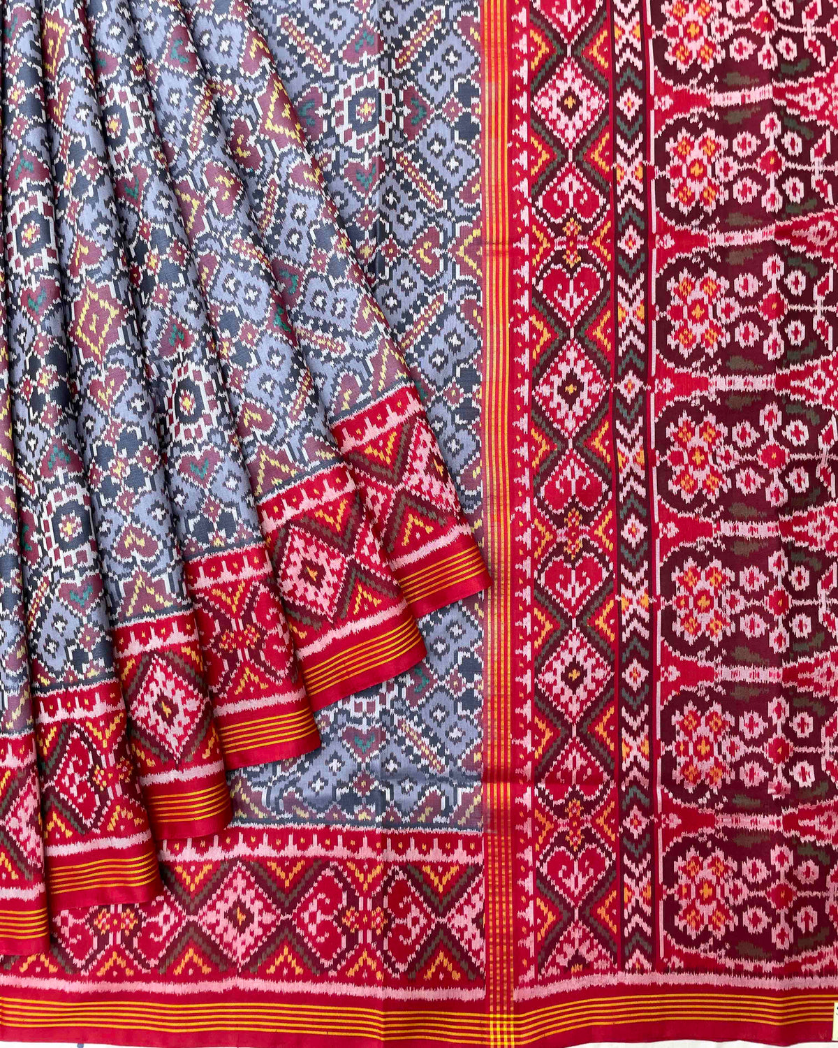Red & Grey Manekchowk Designer Patola Saree