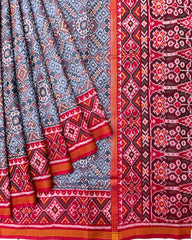 Red & Grey Manekchowk Designer Patola Saree