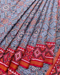 Red & Grey Manekchowk Designer Patola Saree