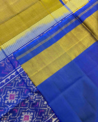 Blue & Mehendi Plain with Panchanda Scut Border Patola Saree