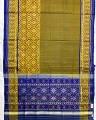 Blue & Mehendi Plain with Panchanda Scut Border Patola Saree