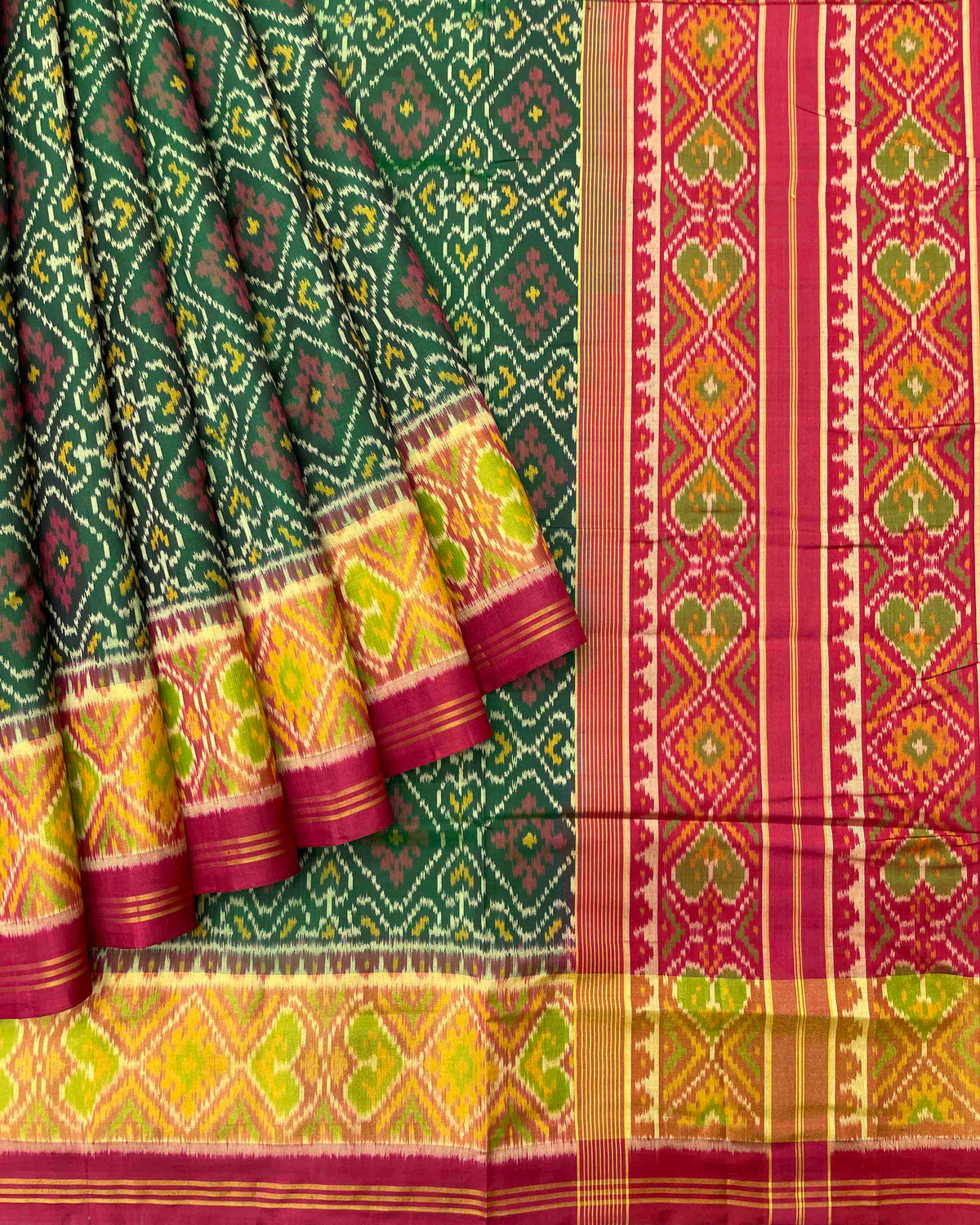 Red & Green Panchanda Designer Patola Saree