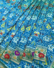 Steel Blue Colour Narikunj Design Patola Saree With Fancy Designer Zari Border And Pallu