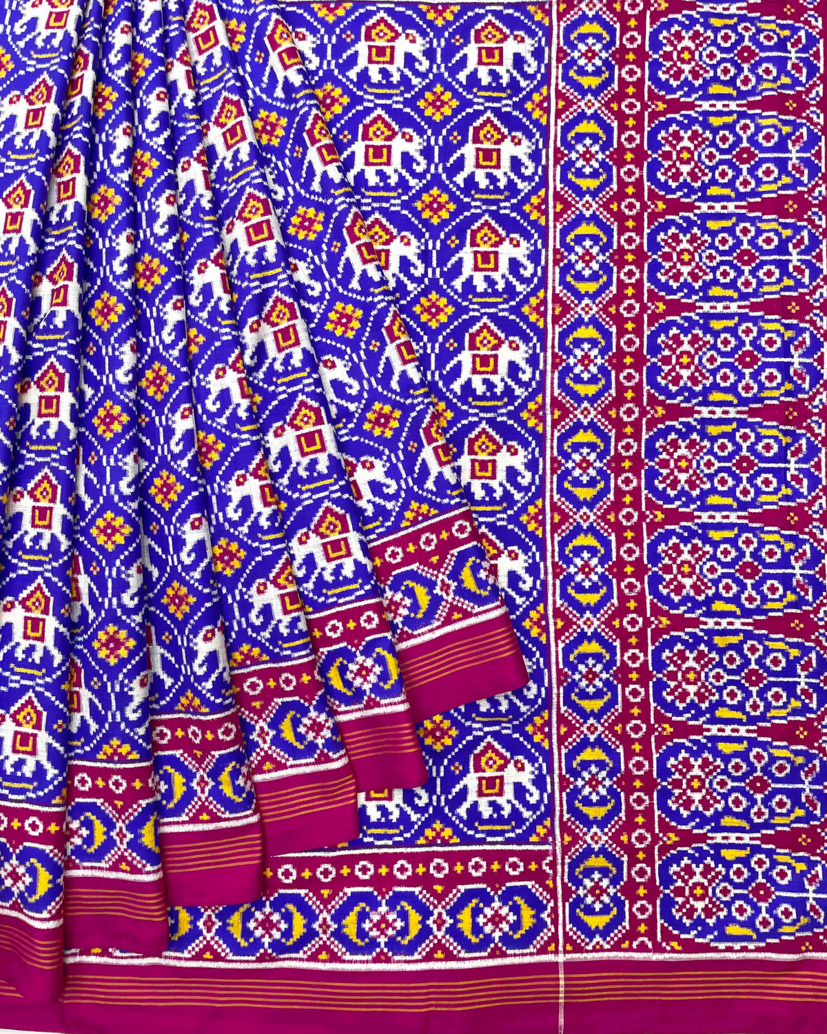 Pink & Blue Traditional Elephant Patola