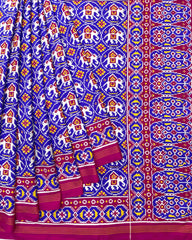 Pink & Blue Traditional Elephant Patola