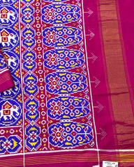 Pink & Blue Traditional Elephant Patola