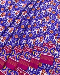 Pink & Blue Traditional Elephant Patola