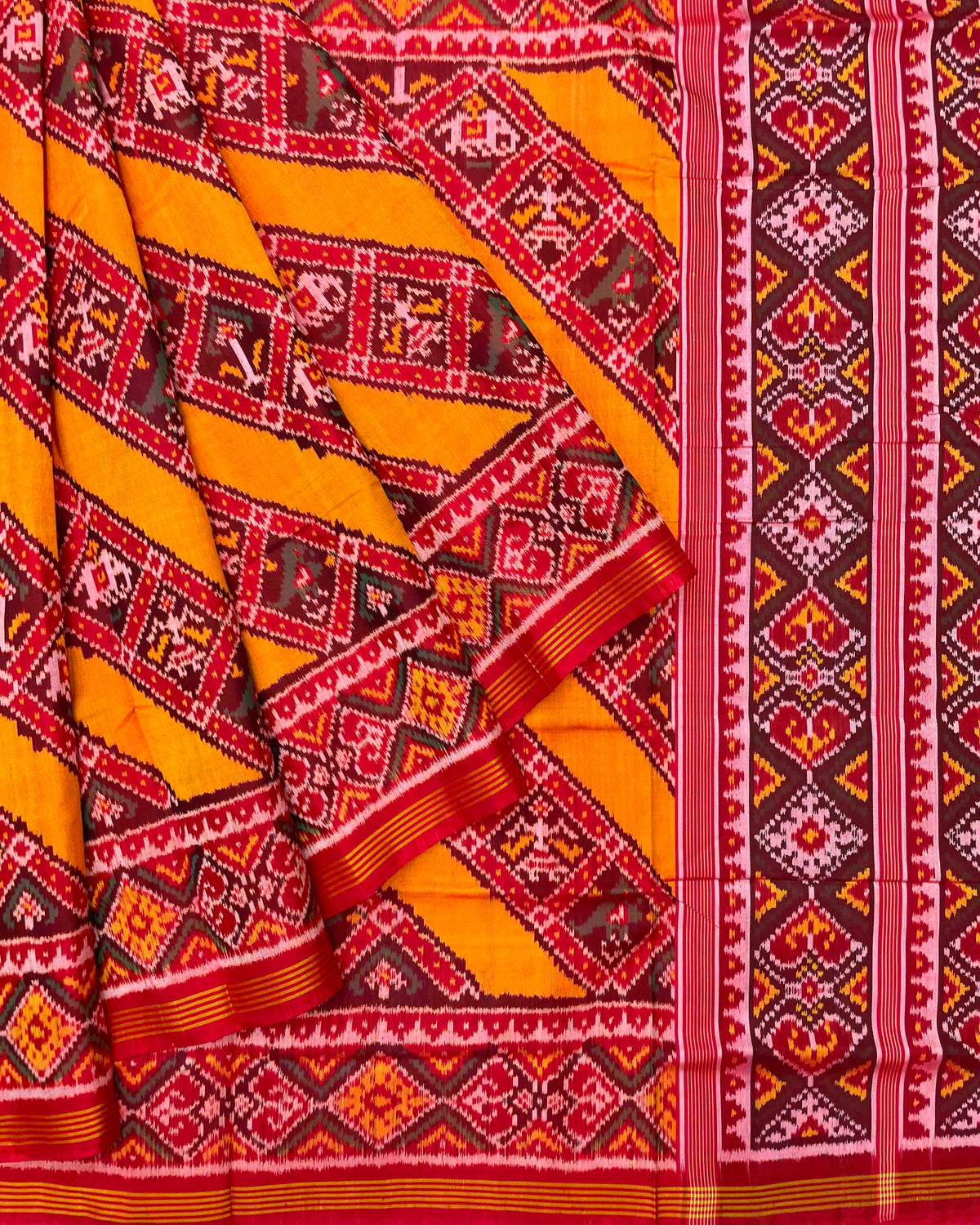 Red & Yellow Leheriya Narikunj Designer Patola Saree