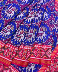 Pink & Blue Elephant Chhabdi Designer Patola Saree