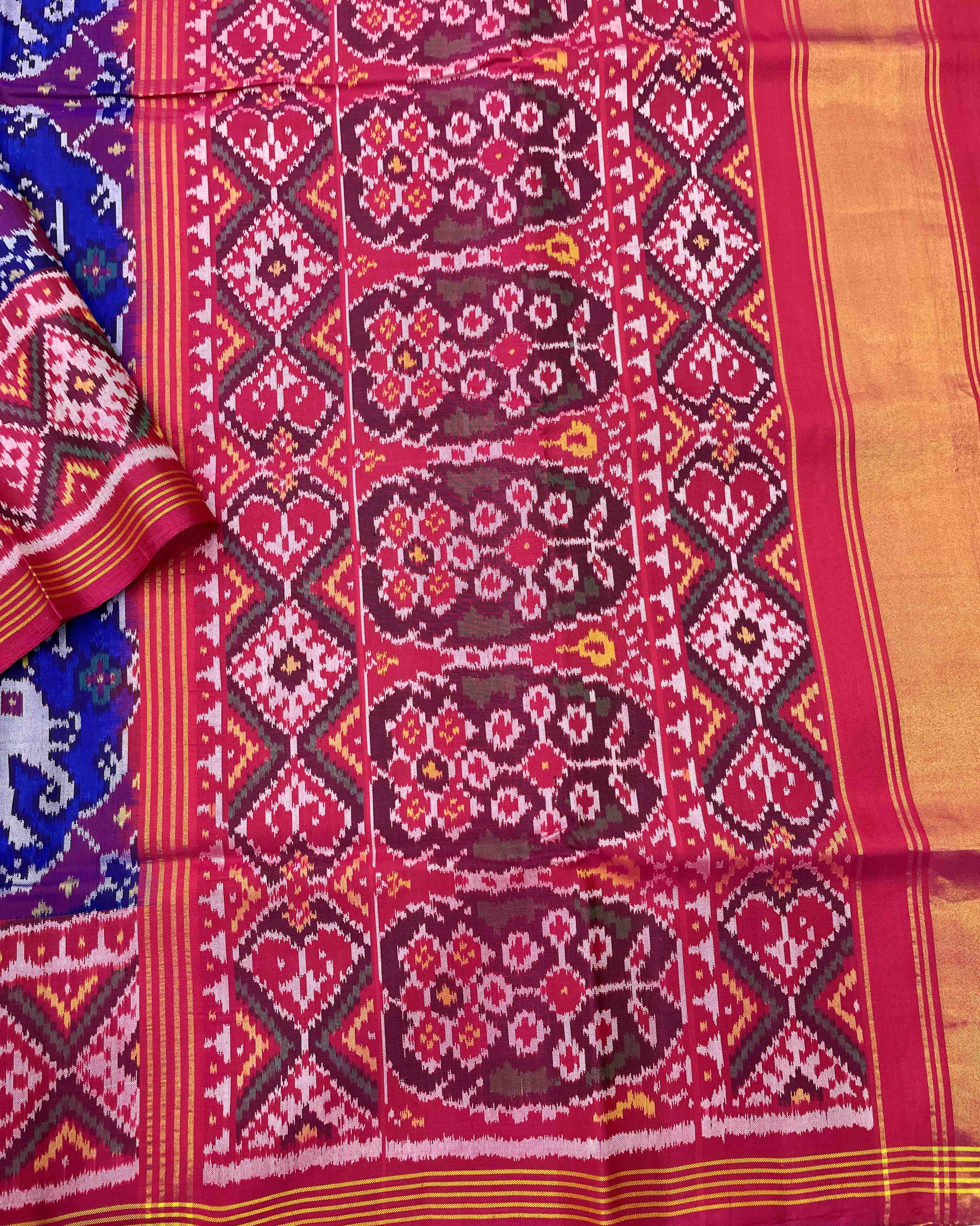 Pink & Blue Elephant Chhabdi Designer Patola Saree