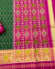 Pink & Green Booty Designer Patola Saree
