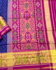 Pink & Blue Booty Designer Patola Saree