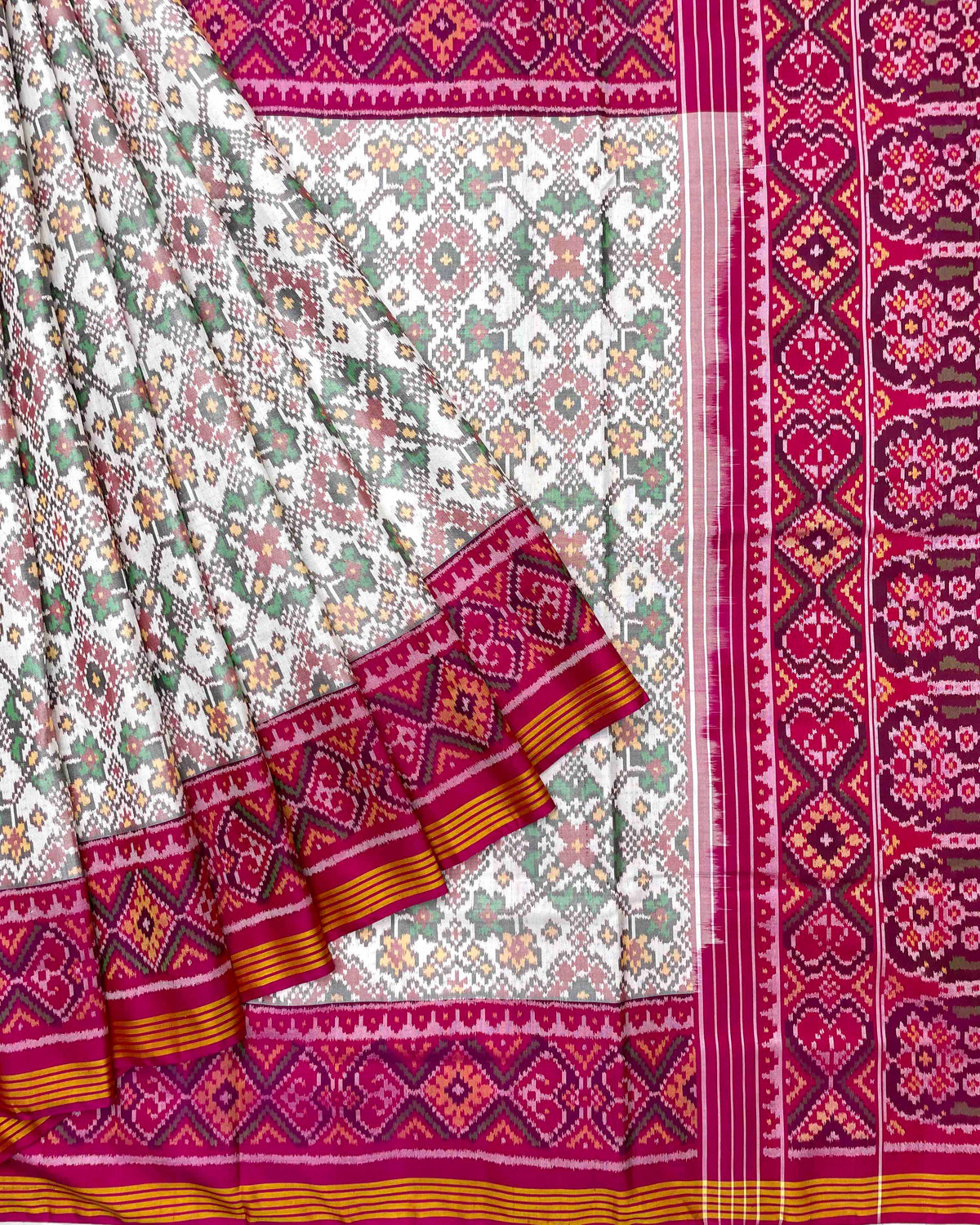 Pink & White Navratan Designer Patola Saree