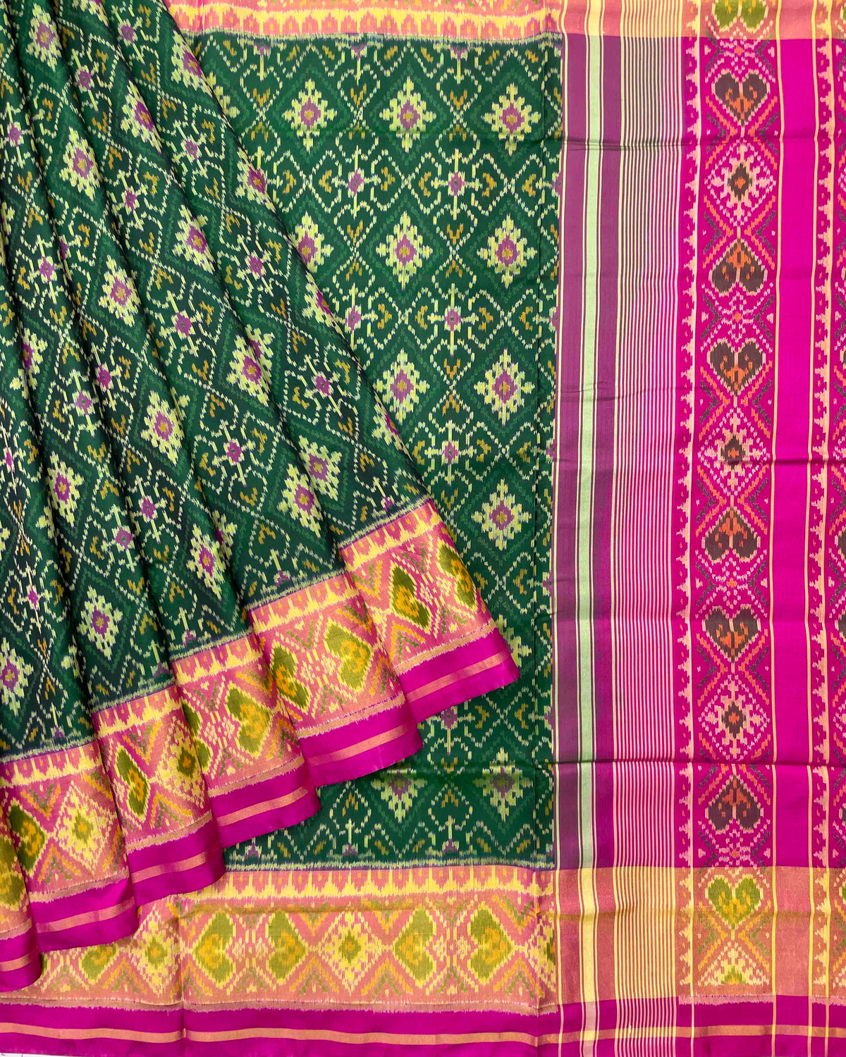 Pink & Green Panchanda Designer Patola Saree