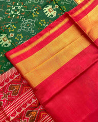 Red & Green Navratan Elephant Designer Patola Saree