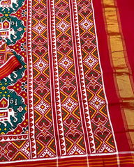 Red & Turquoise Elephant Chhabdi Designer Patola Saree