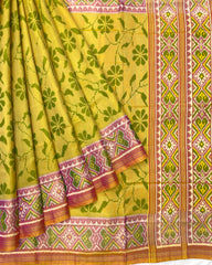 Peach & Yellow with Green Leaves Fancy Patola Saree