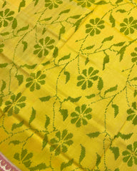 Peach & Yellow with Green Leaves Fancy Patola Saree