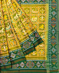 Green & Lemon Yellow Narikunj Designer Patola Saree