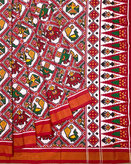 Red & White Narikunj Designer Patola Saree