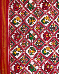 Red & White Narikunj with Temple Pallu Double Ikat Patola Saree
