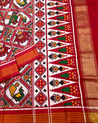 Red & White Narikunj with Temple Pallu Double Ikat Patola Saree