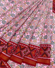 Red & Light Pink Navratan Designer Patola Saree