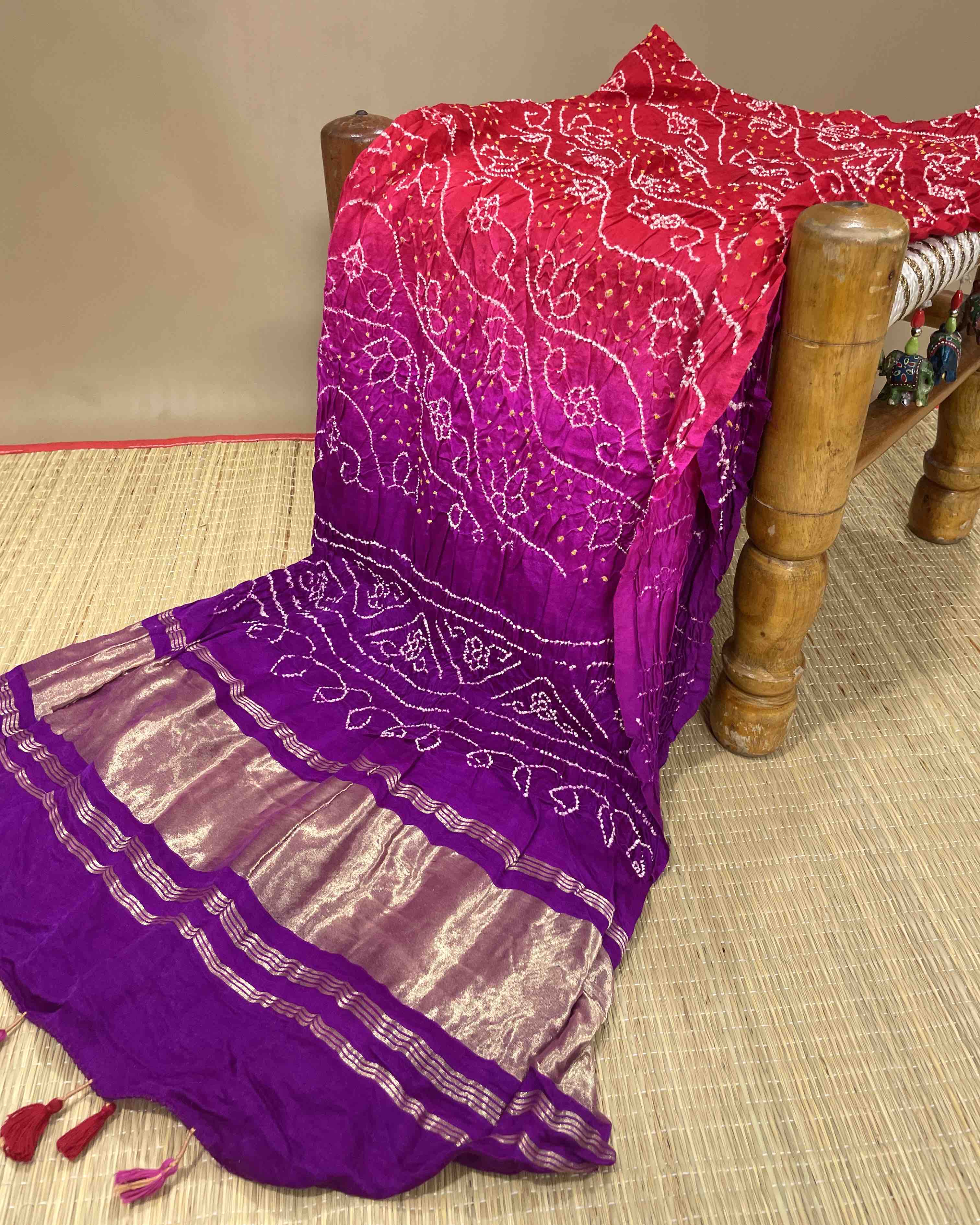 Purple & Red Shaded Bandhani Dupatta