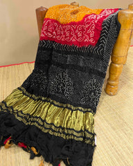 Black, Red & Yellow with Circle In Middle Bandhani Dupatta